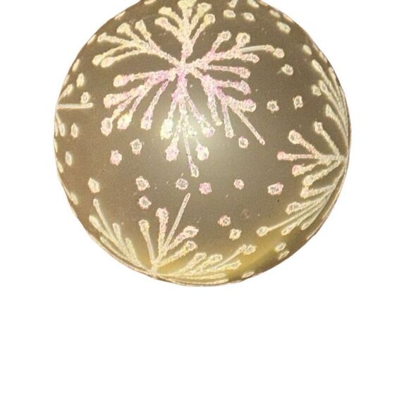 White Glitter Snowflake Frosted Hand blown Glass Christmas Ball Swirl Hook Hangi - Picture 3 of 8